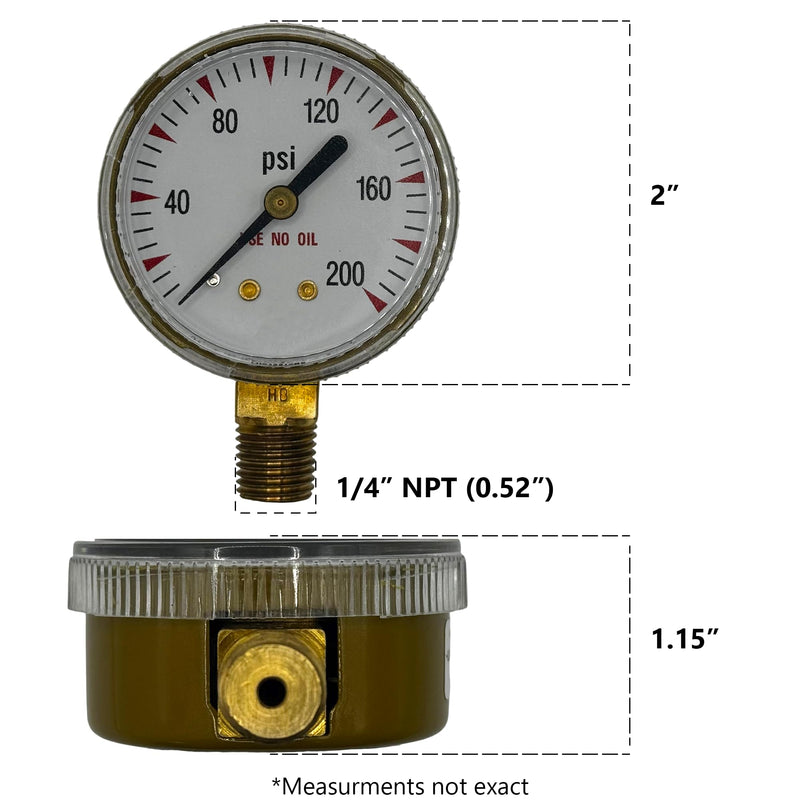 Low and High Pressure Replacement Gauges for Oxygen Regulator 2" x 200 psi and 4000 psi