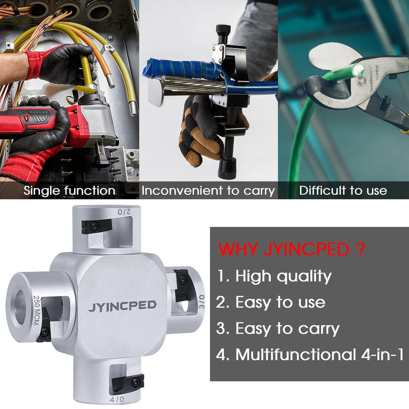 Large Cable Stripper (2/0-250 MCM),Wire Stripper for AWG 2/0 250 MCM 3/0 4/0, 4 in 1 Large Guage Wire End Insulation & Big Round Cable Slitter for Safe and Precise Jacket Removal
