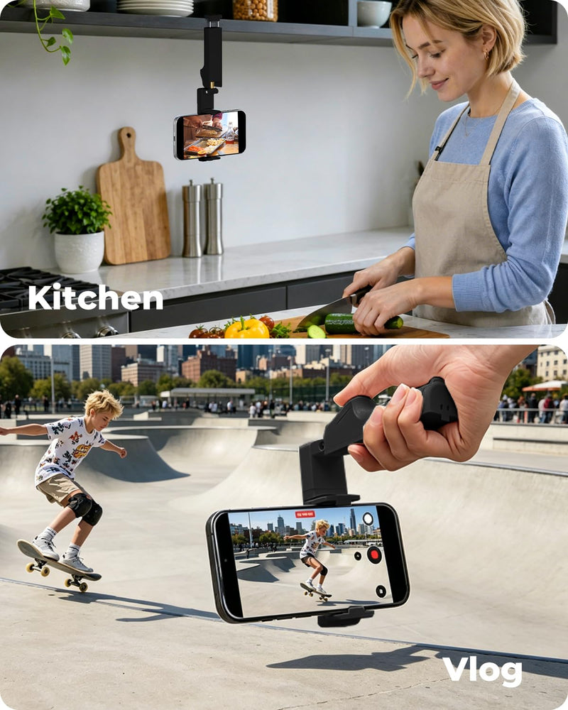 Selfie Stick Phone Tripod with Desk Clamp, Extendable Selfie Stick for iPhone & Android, Pocket-Size Travel Phone Stand with Remote, Aluminum Alloy Stick for Travel, Video Recording & Live Streaming black