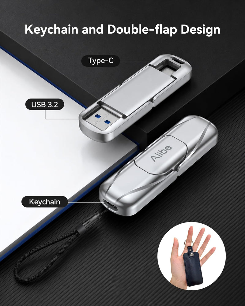 Aiibe 128GB Solid State Dual Drive up to 450MB/s USB C Solid State Drive USB 3.2 Gen 1 Metal Type C + A External Portable SSD for iPhone 15/16/17 Series Android Smartphones Tablets Laptops 128.0 GB