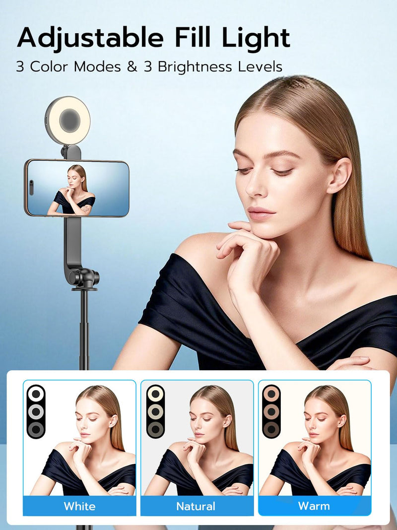 USKEYVISION Vlogging Kit, Content Creator Essentials w/Light & Lavalier Mic | Magnetic Selfie Stick Tripod for iPhone with Light, Vlogging Microphone for Content Creators, Youtube Recording(SPT-02Combol) Black