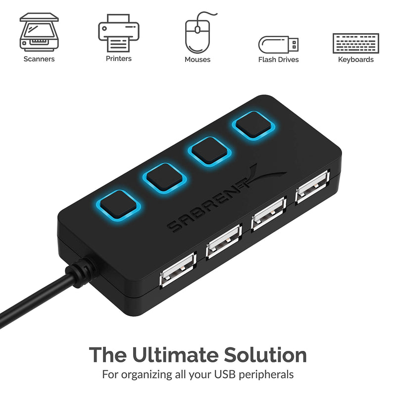 Sabrent USB 3.0 to SATA External Hard Drive Docking Station + 4-Port USB 2.0 Hub with Individual LED lit Power Switches