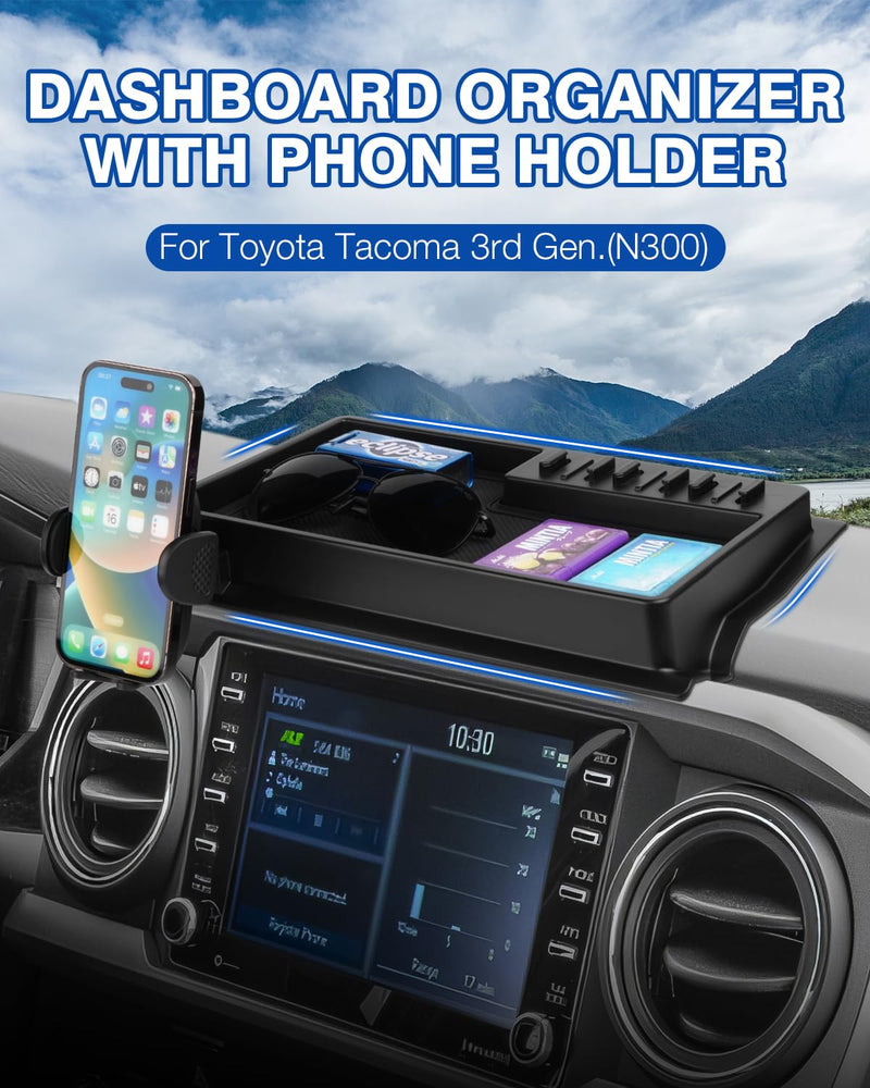 Autorder Phone Holder Mount for Toyota Tacoma 2016-2023 Accessories Center Console Dashboard Organizer with Gopro Mount 360° Rotation Phone Stand with Anti-Slip Mat Hands-Free Shockproof 2016-2023 Toyota Tacoma
