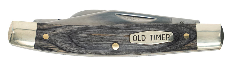 Old Timer Heritage Pocket Knife 2.4" Clip Point D2 Tool Steel Polished Blade Laminated Wood Handle Black/Gray