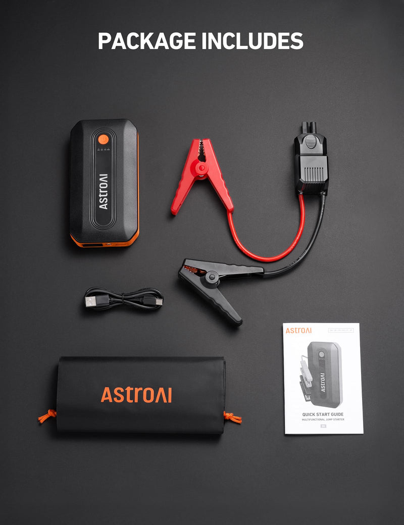 AstroAI B8 3000A Car Battery Jump Starter, 12V Jump Starter Battery Pack (up to 9.0L Gasoline and 7.0L Diesel Engine), Portable Jump Box with 3 Modes Flashlight and Jumper Cable Orange