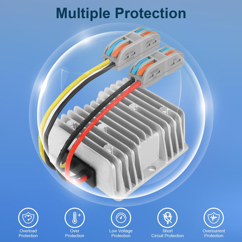 10A 120W Golf Cart 18V 20V 24V 36V 48V Step Down to DC 12V Converter Voltage Regulator Reducer Power Buck Converter Waterproof Transformer(DC 16-58V Inputs 16-58V to 12V 10A 120W