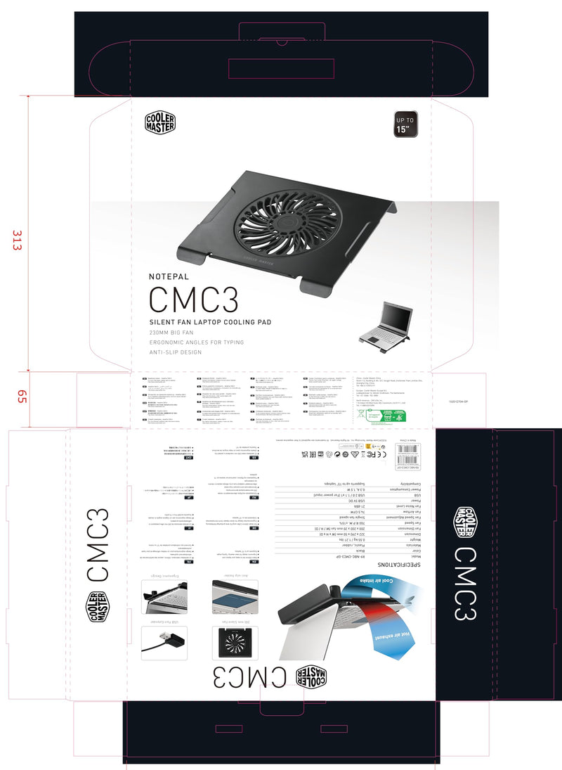 Cooler Master NotePal CMC3 Laptop Cooling Pad 'Silent 200mm Fan, 700RPM, Supports up to 15.6" laptops' R9-NBC-CMC3-GP