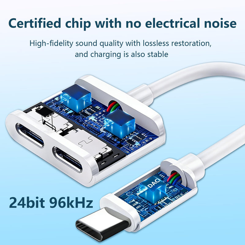 Dual USB C Headphone and Charger Adapter for iPhone, USB Type C to Aux Audio + Charge Dongle Adapter for iPhone 17/17 Pro/17 Pro Max/Air/16/16 Pro Max/15/15 Pro Max (1PACK) 1PACK