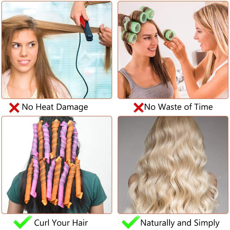 Hair Curlers Styling Kit 20 Pieces Spiral Magic Curls 55 cm No Heat Hair Curler with Styling Hooks for Most Kinds of Hairstyles Multi-colored