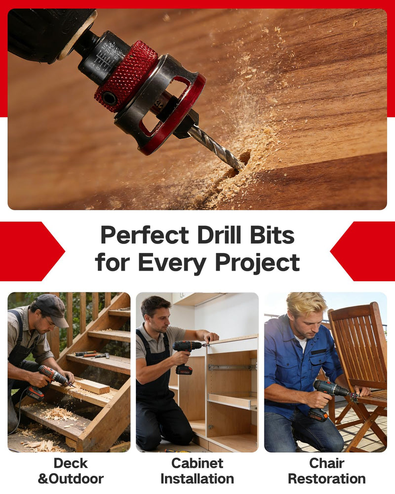 9 PCS Countersink Drill Bits Set, 5PCS Two-Flute TCT Alloy Tapered Drill Bits and Adjustable Depth Stop Collar, Wood Countersink Bit with Wrench for 82 Degree Woodworking, Plywood and MDF DIY 9PCS
