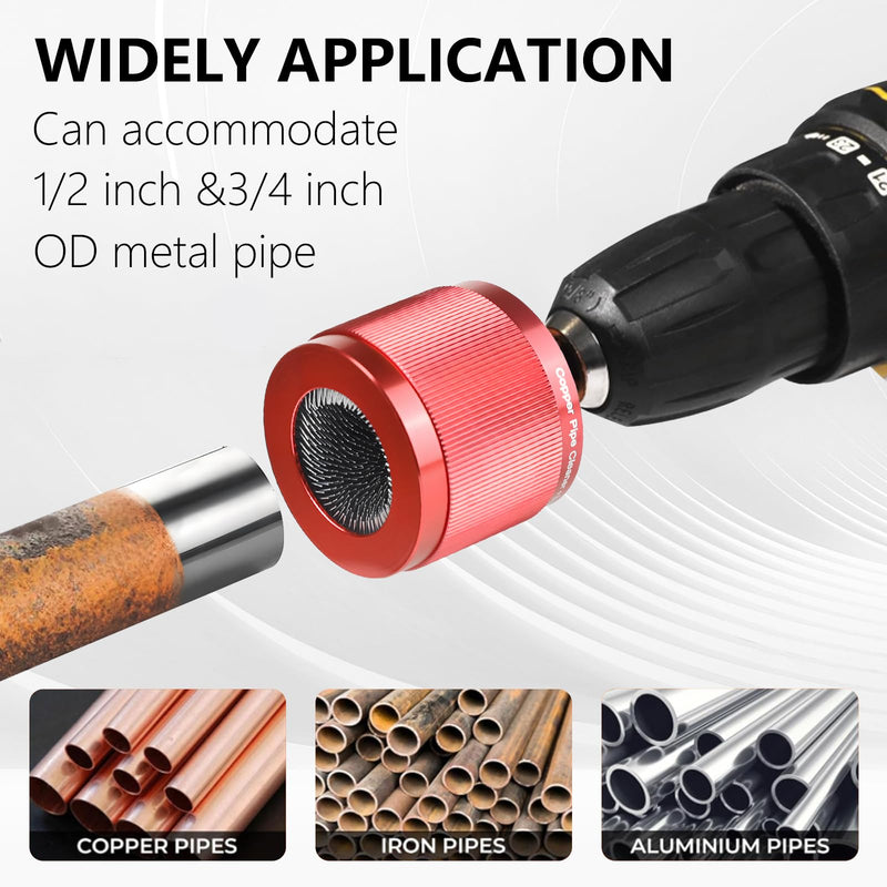 1/2" & 3/4" & 1" Copper Pipe Cleaner Set for Drill, with 1/4" Hex Shank & 15 Brush Blades Plumbing Tools for Removing Rust, Stains & Paint from Copper & Metal Pipes (red-1) Red-1
