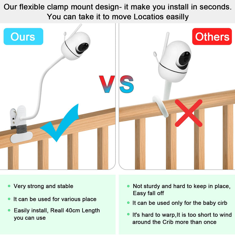 Baby Monitor Mount Compatible with HelloBaby HB6550/HB65/HB66/HB248,ANMEATE SM935E Baby Monitor Camera 15.7 inches Flexible Clip Clamp Mount Long Gooseneck Arm, Baby Monitors Holder Without Tools