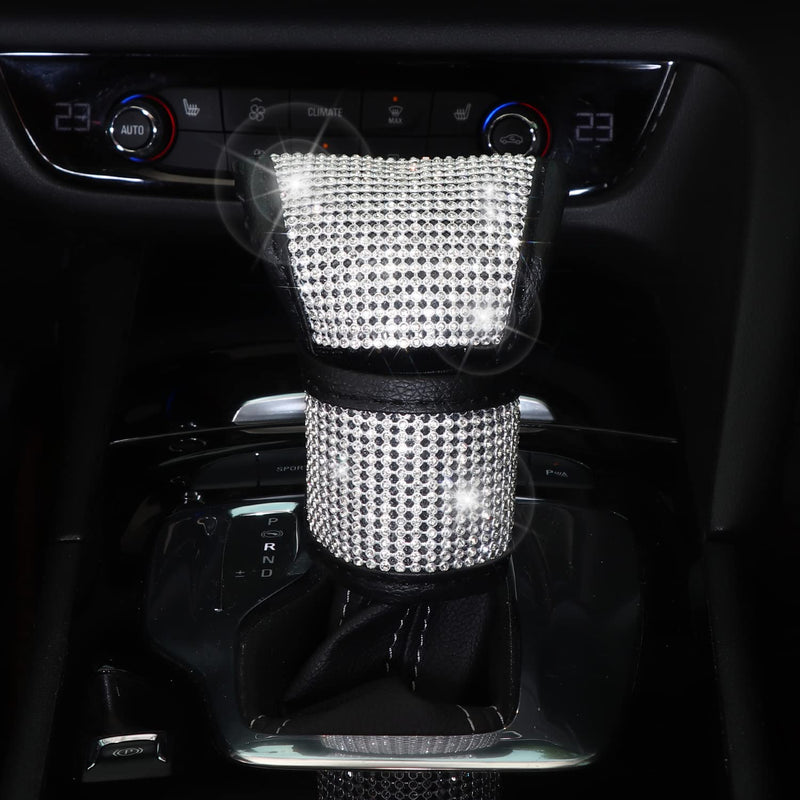 Bling Car Accessories for Women,7 Pack Sparkly Rhinestone Diamond Steering Wheel Cover Set,Bling Seat Belt Cushion,Shift Knob Cover,Push Start Button Accessories,Car Cup Coaster,Silver A-Classic Style White