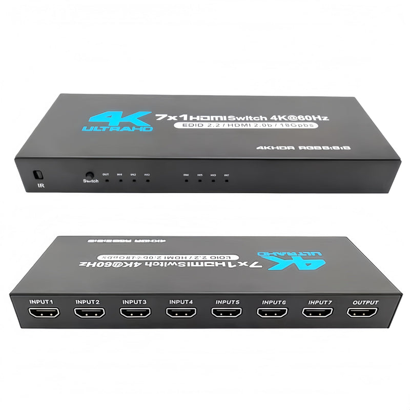 HDMI Switch 7 in 1 Out, 4K@60Hz HDMI 2.0 Splitter with Remote, 7 Port HDMI Switcher Selector Box, Support Dolby Vision/Atmos HDR10 HDCP2.2, for PS4 Xbox Switch Roku TV Fire Stick