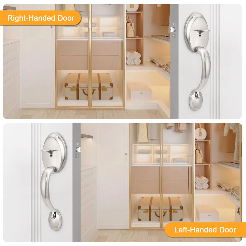 Probrico Brushed Nickel Front Door Handle Set, No Locking, Antique Exterior Door Handle with Interior Door Knob,1Pack 1 Satin Nickel