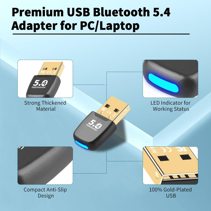 Upgraded Bluetooth 5.4 USB Adapter for PC Laptop, Wireless Dongle for Windows 11 10 8.1 7 Linux Desktop Computer, Plug n Play Bluetooth Headset Speaker Keyboard Mice Printer Controller