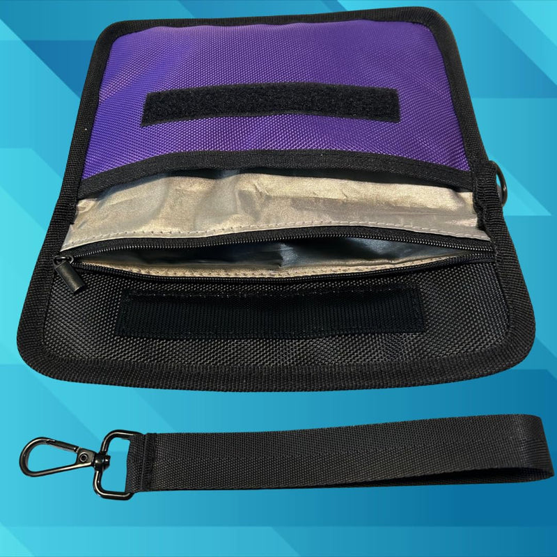 Large Signal Blocking Faraday Bags for Phones, Key Fob Signal Blocker, RFID Key Fob protector, Two-Tone Color Faraday Pouch for key fob w/Removable Handle, Zipper closure on back pocket Purple