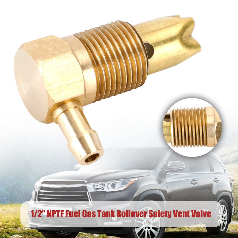 Fuel Check Valve Vent, 1/2" NPTF Male Threads, Fuel Gas Tank Rollover Safety Vent Valve Assembly, 5/16" Hose Threads Only Apply to NPTF