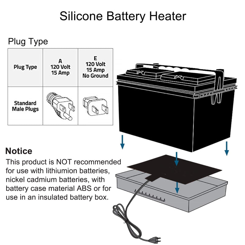 8-1/2'' x 7-7/8'' Silicone Battery Heater Pad with Thermostatically Control and Plug, Automotive Electric Silicone Battery Warmer Pad, 120V, 60Watts, Grey