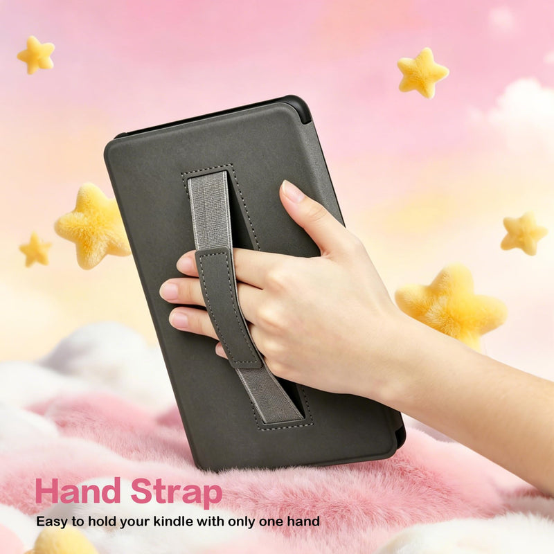 Teryeefi Case for New Kindle Paperwhite 12th Gen 2024 and Kindle Colorsoft Signature Edition, Lightweight PU Leather Protective Cover with Auto Sleep Wake with Hand Strap Function (Pink Polka Dot) Pink Polka Dot