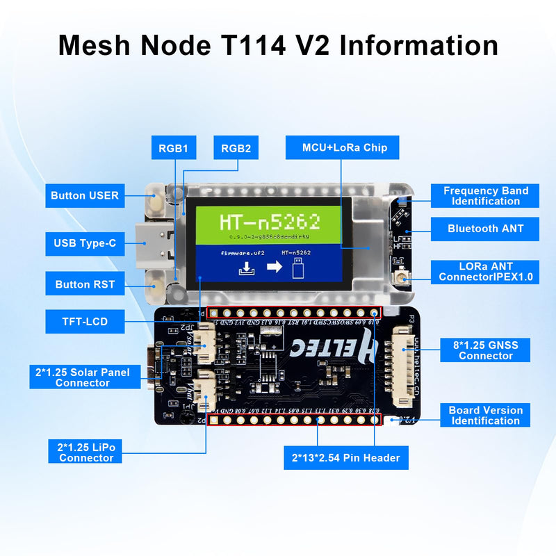 Mesh Node T114 V2 LoRaWAN Meshtastic Board AYWHP Meshtastic Tracker Nordic nRF52480 with Screen GNSS + Screen Case 1.9″ TFT Display 902-928MHz SX1262 Chip BLE WiFi Compatible with Arduino/Meshtastic T114 V2 + Screen Caese + GNSS