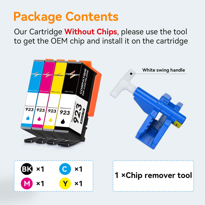 923 Ink Cartridges Combo Pack Replacement for HP 923 Ink Cartridge | Work for OfficeJet 8120 8122e 8123 OfficeJet Pro 8130 8135e 8138e 8139e Printer Without Chip (4 Pack)