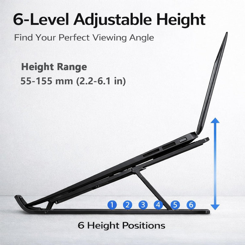 Foldable Tablet Stand, Non-Slip 6-Level Adjustable Laptop Stand Compatible with All Computers and Laptops, (Black) Black
