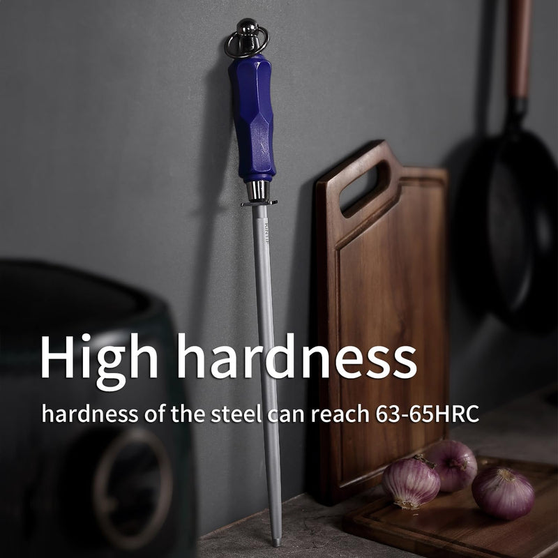 Honing Steel 12 inch Professional Knife Sharpener Honing Rod, Fine Lines, High Carbon Steel, High hardness, Knife Sharpening Steel Round