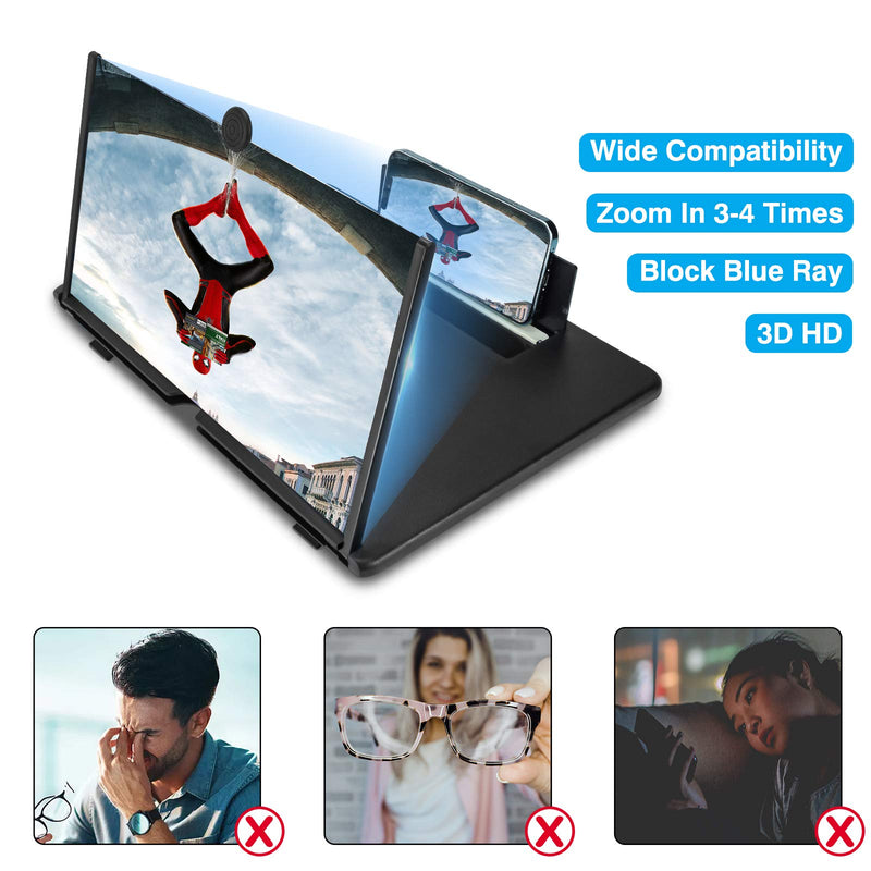 16 inch Screen Magnifier for Cell Phone 3D Magnifier Screen Enlarger for Movies,Videos,Reading,Gaming-Screen Amplifie with Foldable Phone Stand Holder. Compatible with All Smartphones -Black Black