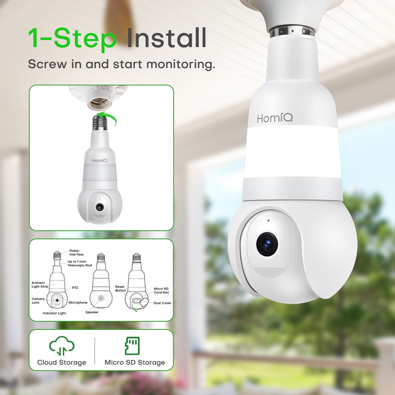5MP 3K Light Bulb Camera,Color Night Vision Wireless with Alexa | Smart Detection & Two-Way Audio,Light Bulb Camera Outdoor Indoor with 2.4GHz & 5GHz Dual-Band WiFi E26/27 5MP