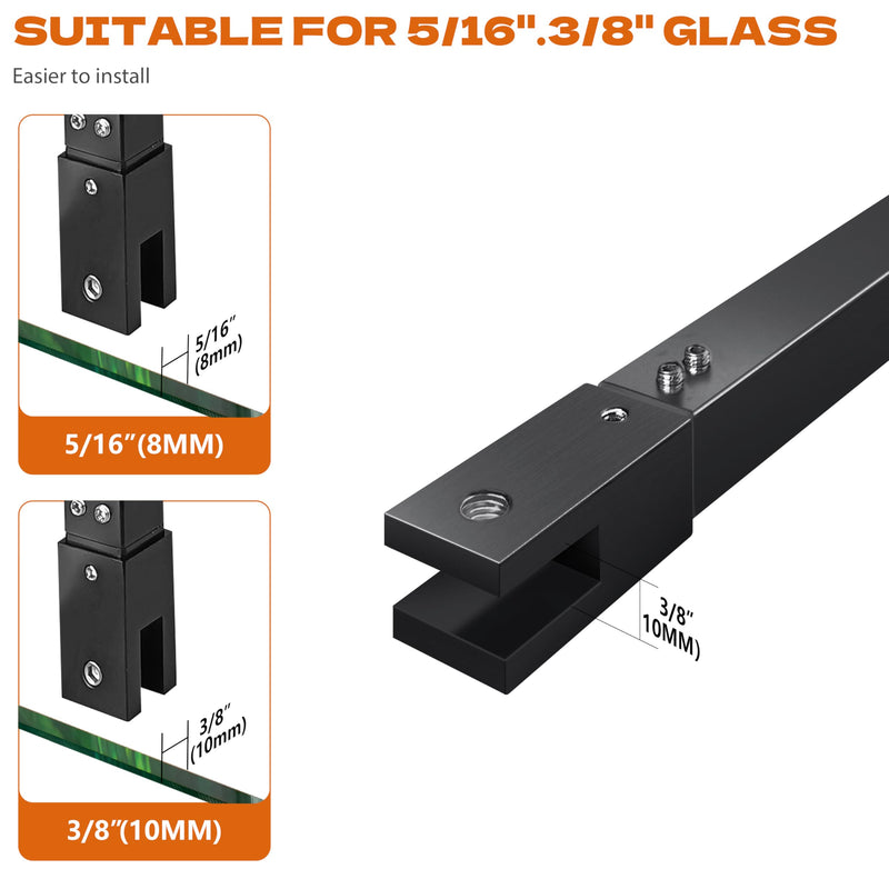 Shower Door Rod, 18 1/5"(462mm)-31 7/10"(805mm) Length Stainless Steel Ceiling-to-Glass Support Bar, for 5/16"(8mm) to 3/8"(10mm) Thick Frameless Glass Door, Matte Black Bracket