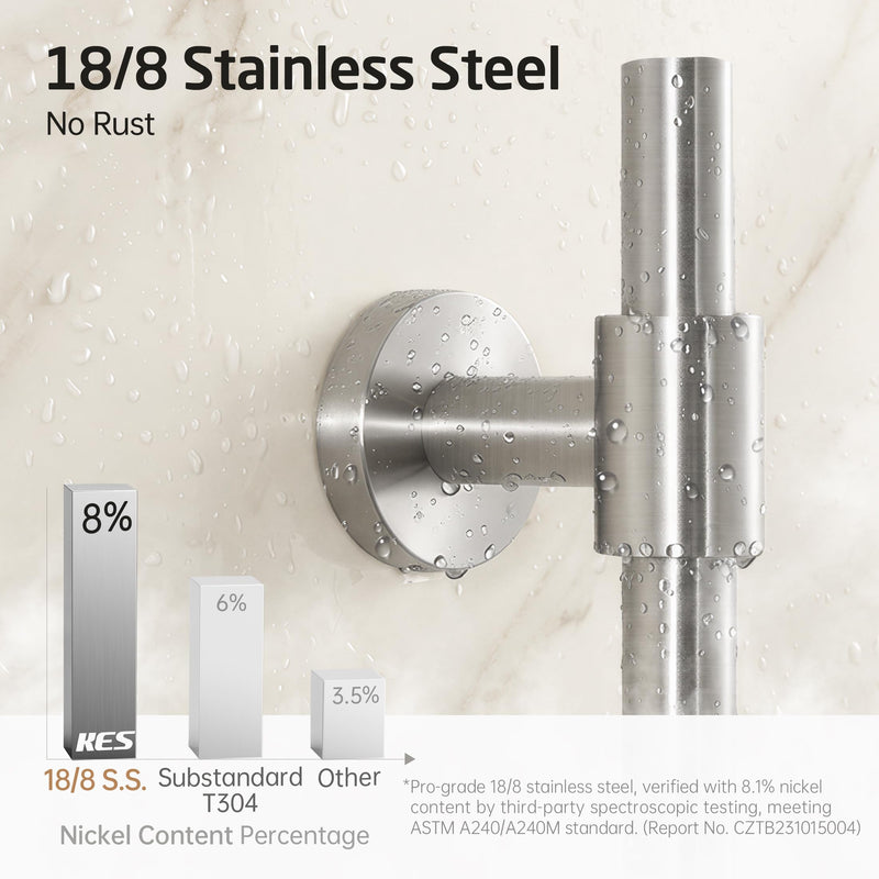 KES All Metal Shower Slide Bar 30-Inch (Non-Plastic) with Adjustable Shower Head Holder, 18/8 Stainless Steel Shower Slide Bar with Adjustable Bracket Cover Existing Holes, Brushed Steel, F210S78-BS