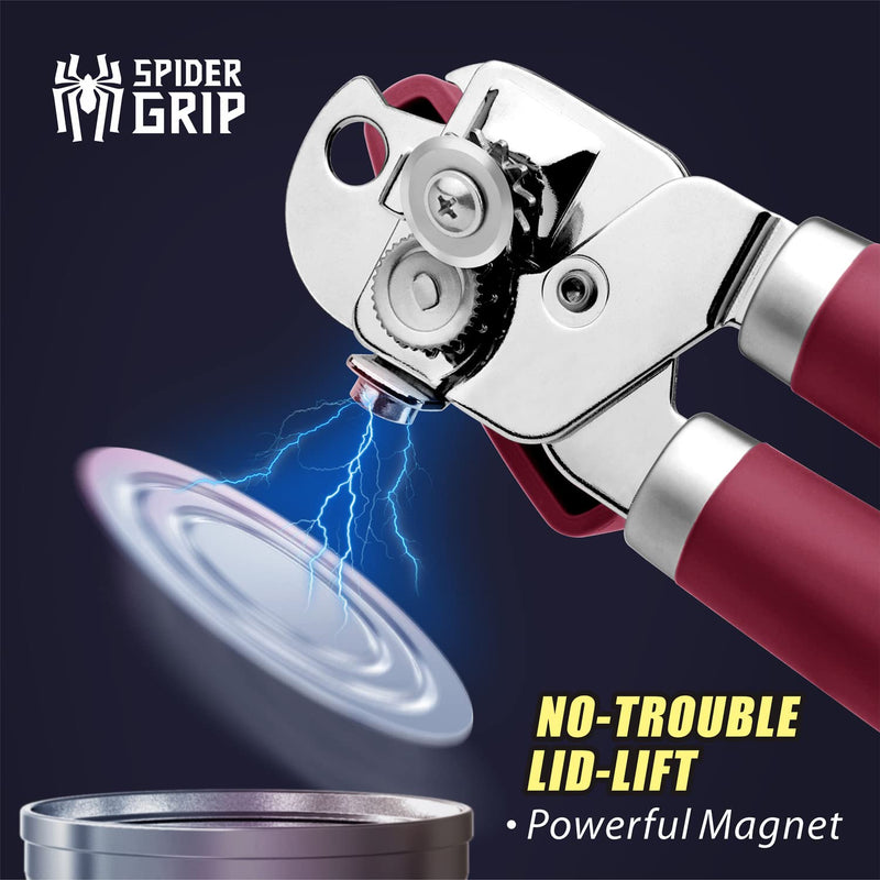 Can Opener, No-Trouble-Lid-Lift Manual Handle Can Opener With Magnet and Beer Opener, Red