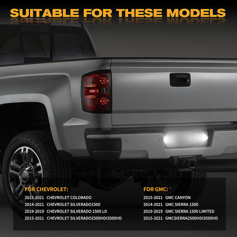 LED License Plate Light Compatible with 2014 2015 2016 2017 2018 2019 2020 2021 2022 Chevy Silverado GMC Sierra 1500 2500HD 3500HD 2015-2021 Colorado Canyon Pickup Truck 6000K, White LED License Plate Light