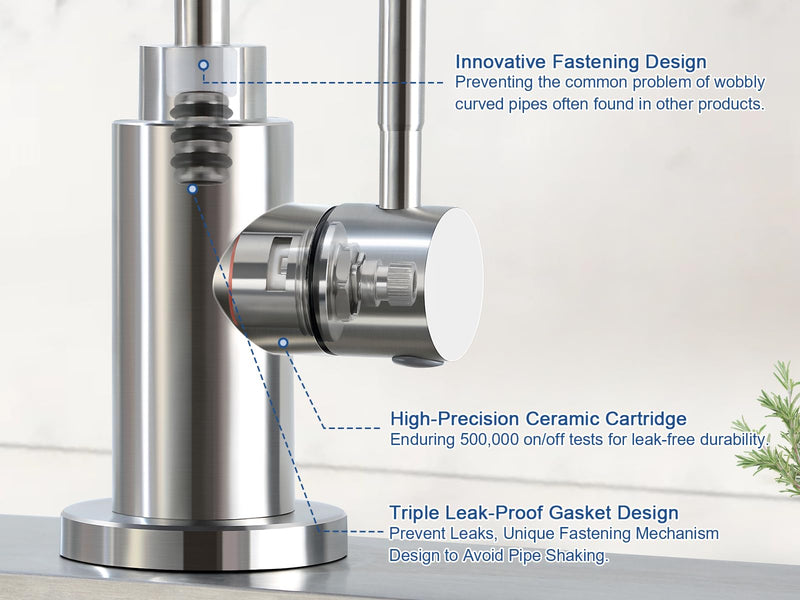 Reverse Osmosis Faucet Fits Most RO Units or Water Filtration System, Non-Air Gap Stainless Steel Drinking Water Faucet for Bar, Kitchen Sink, RV (DM001 BN) Brushed Nickel