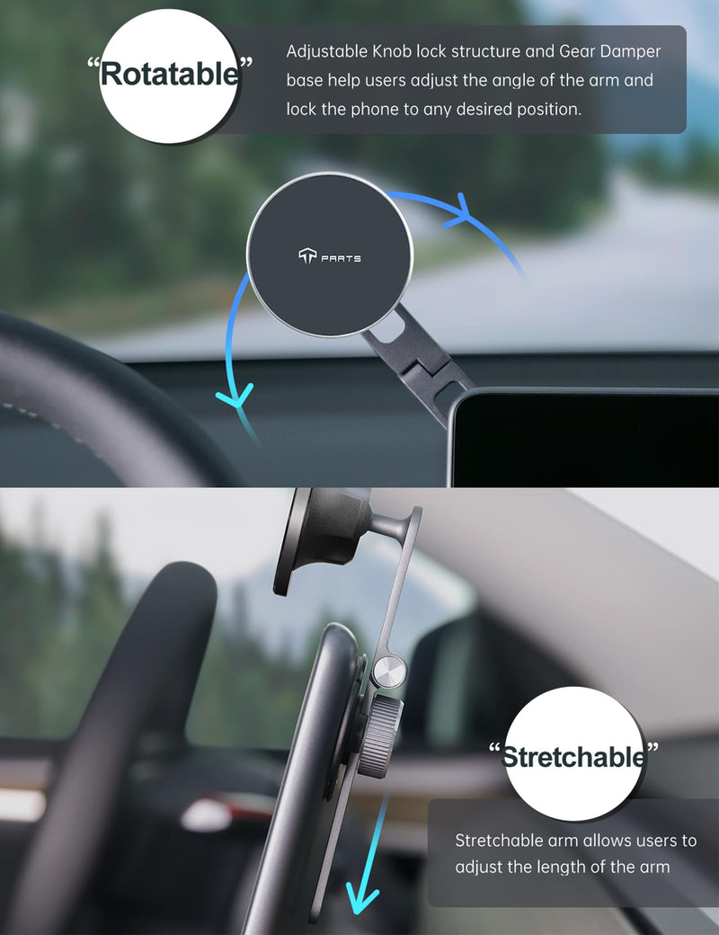 TPARTS Foldable Magnetic Car Cellphone Mount for Tesla Model 3/Y/X/S | Compatible with iPhone 12/13/14/15/16/17 and Other Series Phones with Metal Ring Mag safe Standard