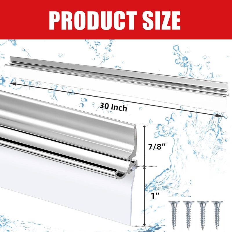 30" Chrome Framed Shower Door Replacement Drip Rail with Vinyl Sweep Door Water Deflector, Applied Mounting Tape and Screws (30Inch) 30Inch
