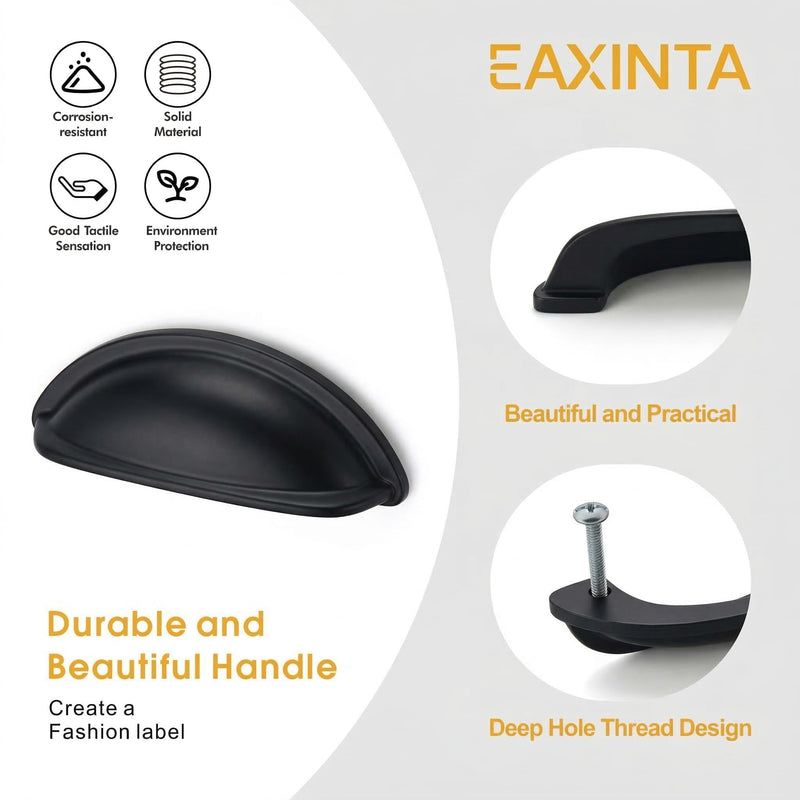 10 Pack 3" Drawer Pulls Matte Black Cabinet Cup Pulls Kitchen Hardware Cabinet Handles Drawer Handles Knobs 3 inch Hole Center 3"(76mm) Hole Center 10