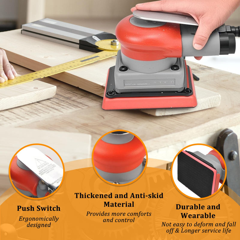 BTER Air Orbital Sander, 10000rpm 75x100mm Square Pneumatic Palm Sander, Sanding/Grinding/Polishing Professional Alloy Steel Pneumatic Sander for Wood, Composites, Metal, Car Beauty