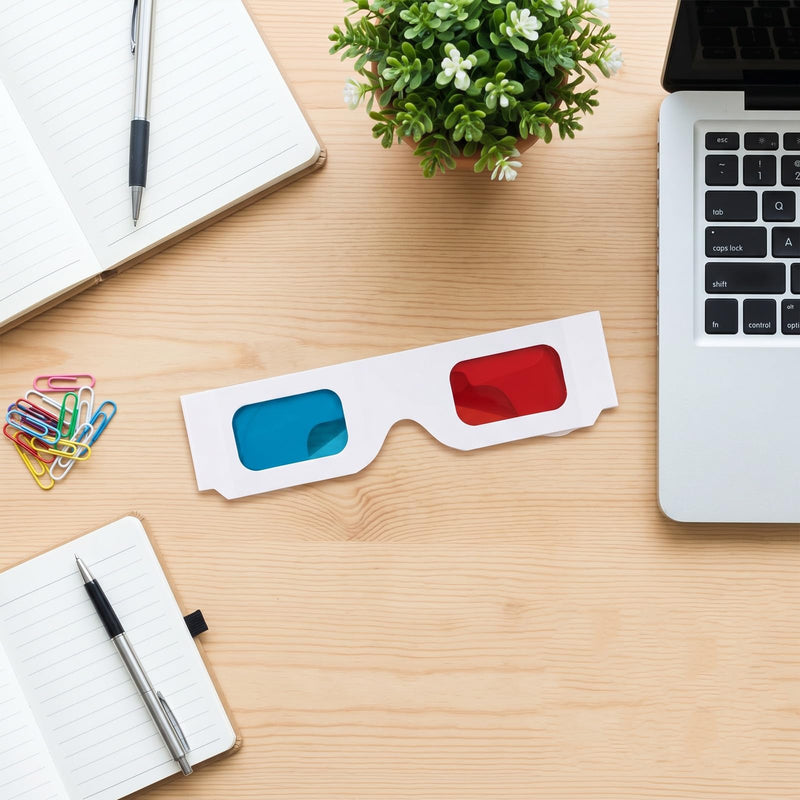 20 PCS 3D Paper Glasses Red and Blue Lens Anaglyph Cardboard | for Movies and TV, in White Frame, for Movies, Folded in Protective Sleeve, Lightweight & Foldable, Home 3D Viewing