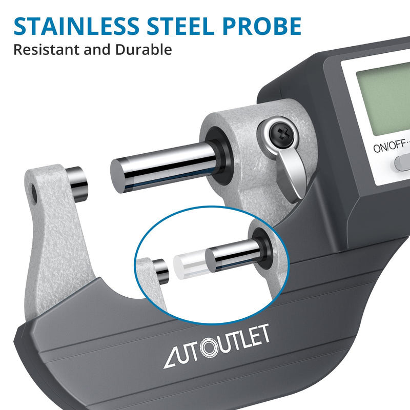 AUTOUTLET Digital Electronic Micrometer 0-25mm Outside Micrometer Precision Measurement Tool with LCD Display & Carry Case for Accurate Measurement Grey