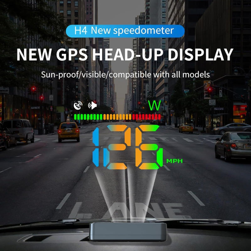 Heads Up Display for Cars, Car HUD H4, GPS Speedometer, First Colorful, Large Font Digital Speedometer GPS with Speed, Compass, Automatic Sensing, Speeding Alarm, Suitable for All Cars.
