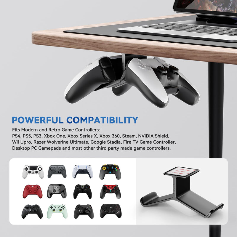 Controller Holder，Headphone Stand，Controller Stand，Headset and Controller Stand， Under Desk Controller Holder with Strong Double Sided Tape，Universal Design for Xbox ONE, PS5, PS4, PC