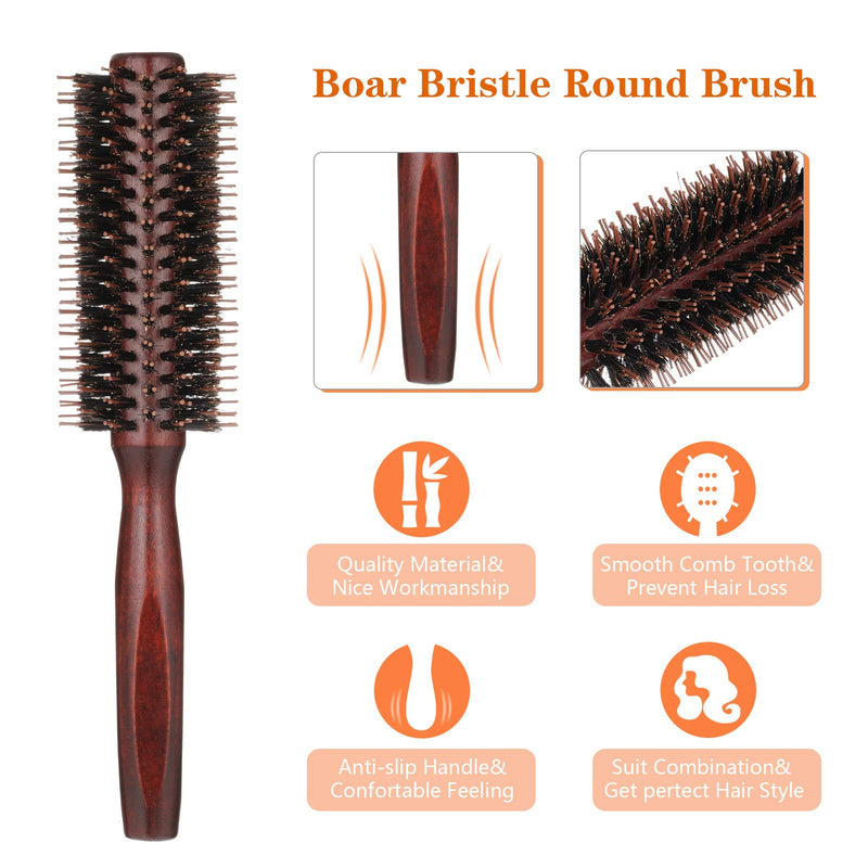 1 Pack Boar Bristle Round Brush Round Hair Brush, Wooden Handle Styling Brush Anti Static Quiff Roller Hair Comb for Men and Women, Straightening and Curling, Wet and Dry Hair | Anti Static Quiff Roller Hair Comb for Men and Women Straightening and Cur...