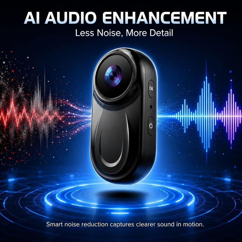 1080P Mini Body Camera with Audio and Display, Thumb Size Body Worn Camera, Wearable POV Video Recorder with 360° Rotating Clip & Magnetic Clip for Vlogging, Travel, Cycling, Pet Walking, No SD Card Black