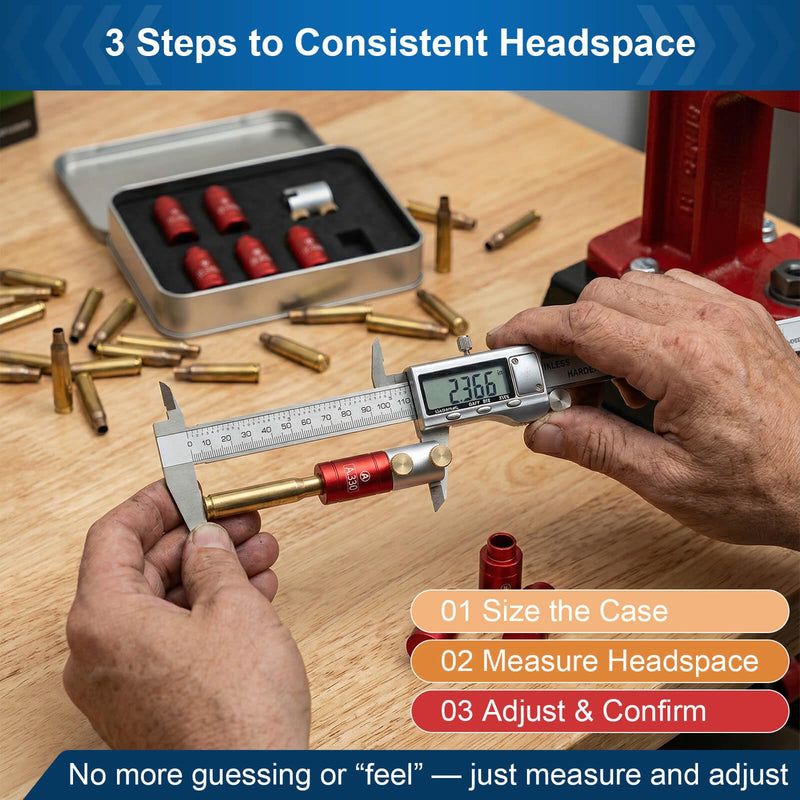 Headspace Gauge Comparator Kit with 6 Bushings, Reloading Supplies and Equipment, Reloading Tool, Compatible for Most Bottlenecks Cases for A330, B350, C375, D400, E420 and F188 Headspace Gauge Comparator Kit