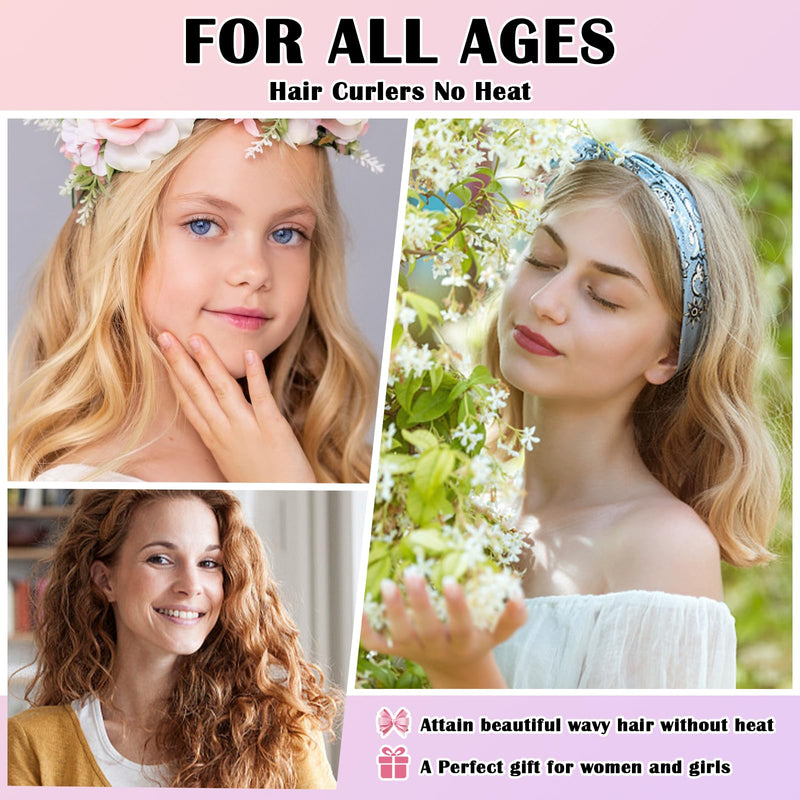 Heatless Curlers Headband Hair Curlers No Heat, Heatless Curls Hair Curler Rollers for Women, 70" Soft Overnight Curls Headband for Sleeping, 9 Pcs Heatless Curling Gift Set Pink