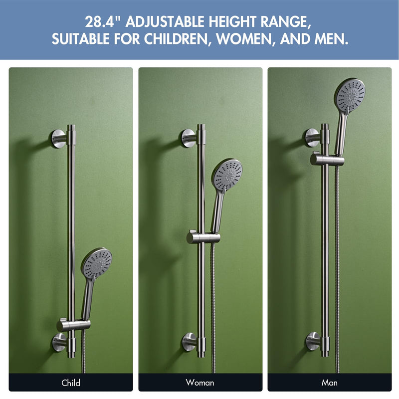 Shower Slide Bar 30-Inch with Adjustable Handheld Shower Head Holder for Bathroom Drill-free Mounted SUS 304 Stainless Steel (Brushed Nickel)