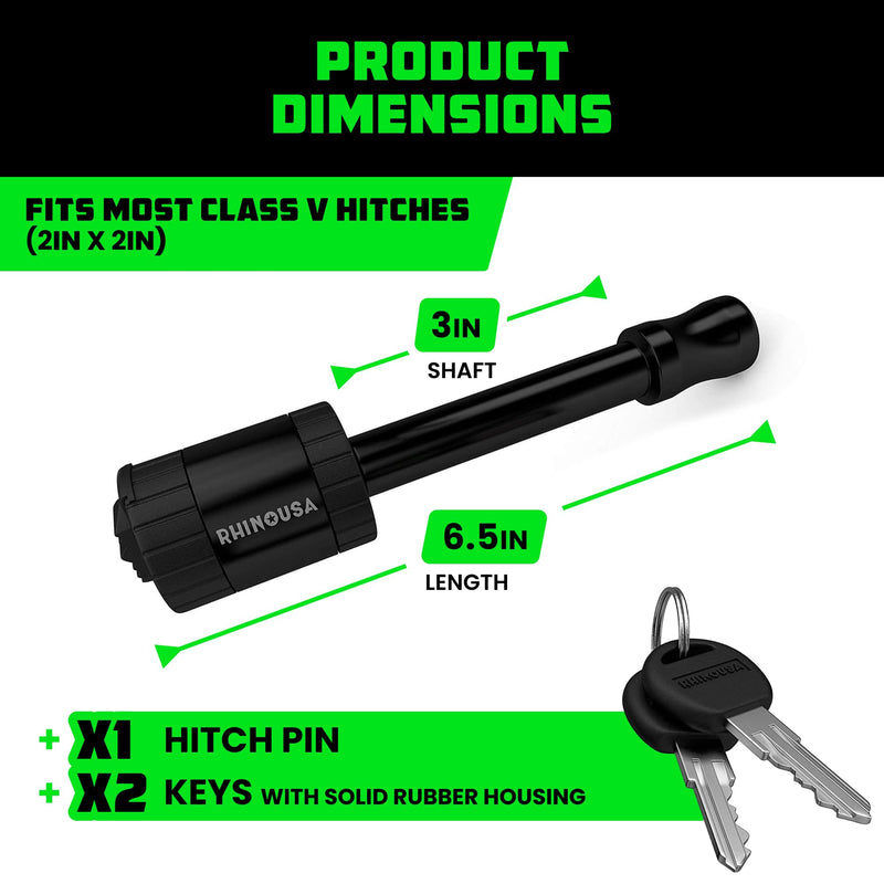 Rhino USA Trailer Hitch Pin (2 Inch) Patented 5/8" Locking Receiver Hitch Pins for Class III IV Hitches - Weatherproof Anti-Theft Lockable Pin with Debris Protection - Used to Tow Truck, etc - Black 2 IN - 1 Pack
