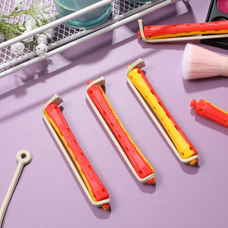 Healvian 24Pcs Perm Rods with Elastic Bands for Hair Curling | Heatless Cold-Wave Styling Tools, Hollow Rollers for Short, Long, Thick Locks